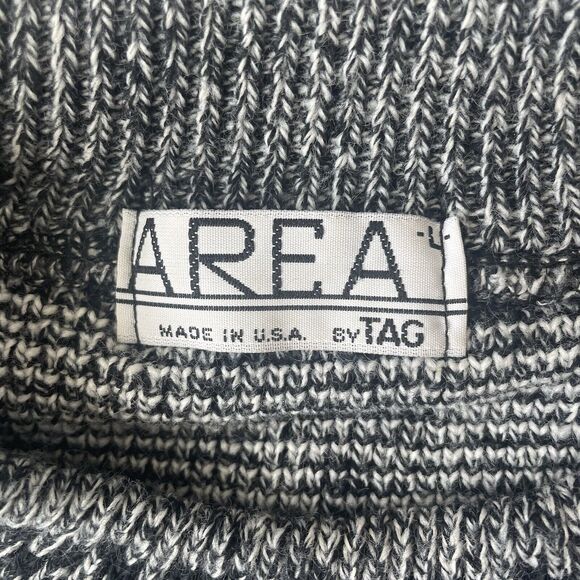 Vintage Sweater Mens Large Black White Cosby 80s Argyle Knit Striped Area by Tag - Picture 3 of 8